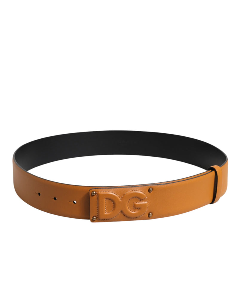 Ceinture Dolce &amp; Gabbana en cuir marron avec boucle et logo DG en relief