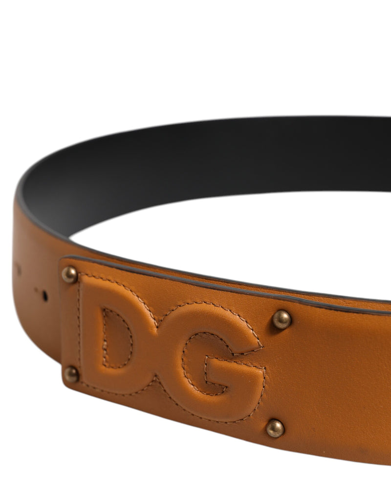 Ceinture Dolce &amp; Gabbana en cuir marron avec boucle et logo DG en relief