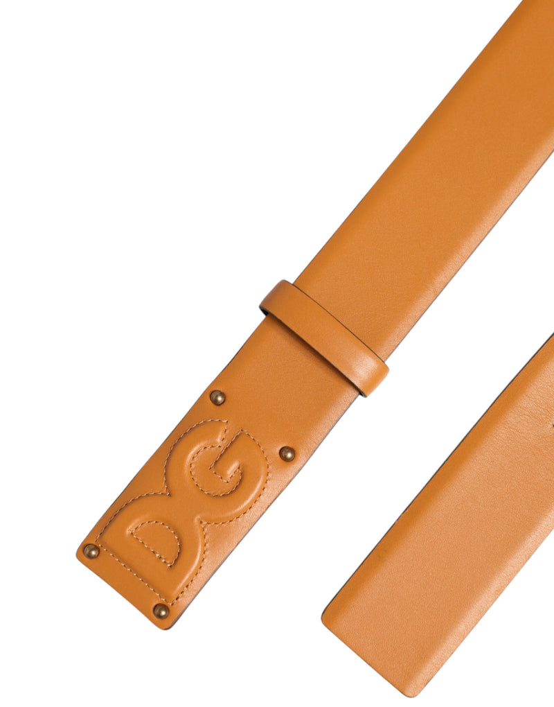 Ceinture Dolce &amp; Gabbana en cuir marron avec boucle et logo DG en relief