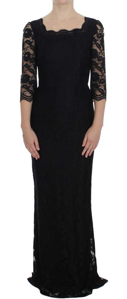 Robe longue maxi trapèze en dentelle florale noire de Dolce & Gabbana