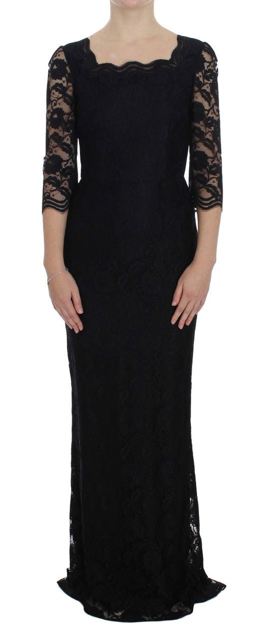 Robe longue maxi trapèze en dentelle florale noire de Dolce & Gabbana