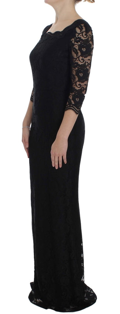 Robe longue maxi trapèze en dentelle florale noire de Dolce & Gabbana