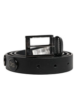 Ceinture en cuir noir de luxe Dolce &amp; Gabbana avec boucle cloutée DG