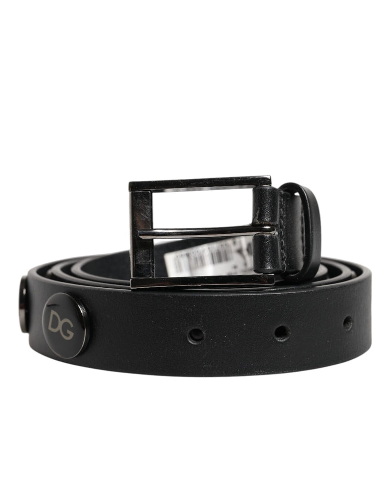 Ceinture en cuir noir de luxe Dolce &amp; Gabbana avec boucle cloutée DG