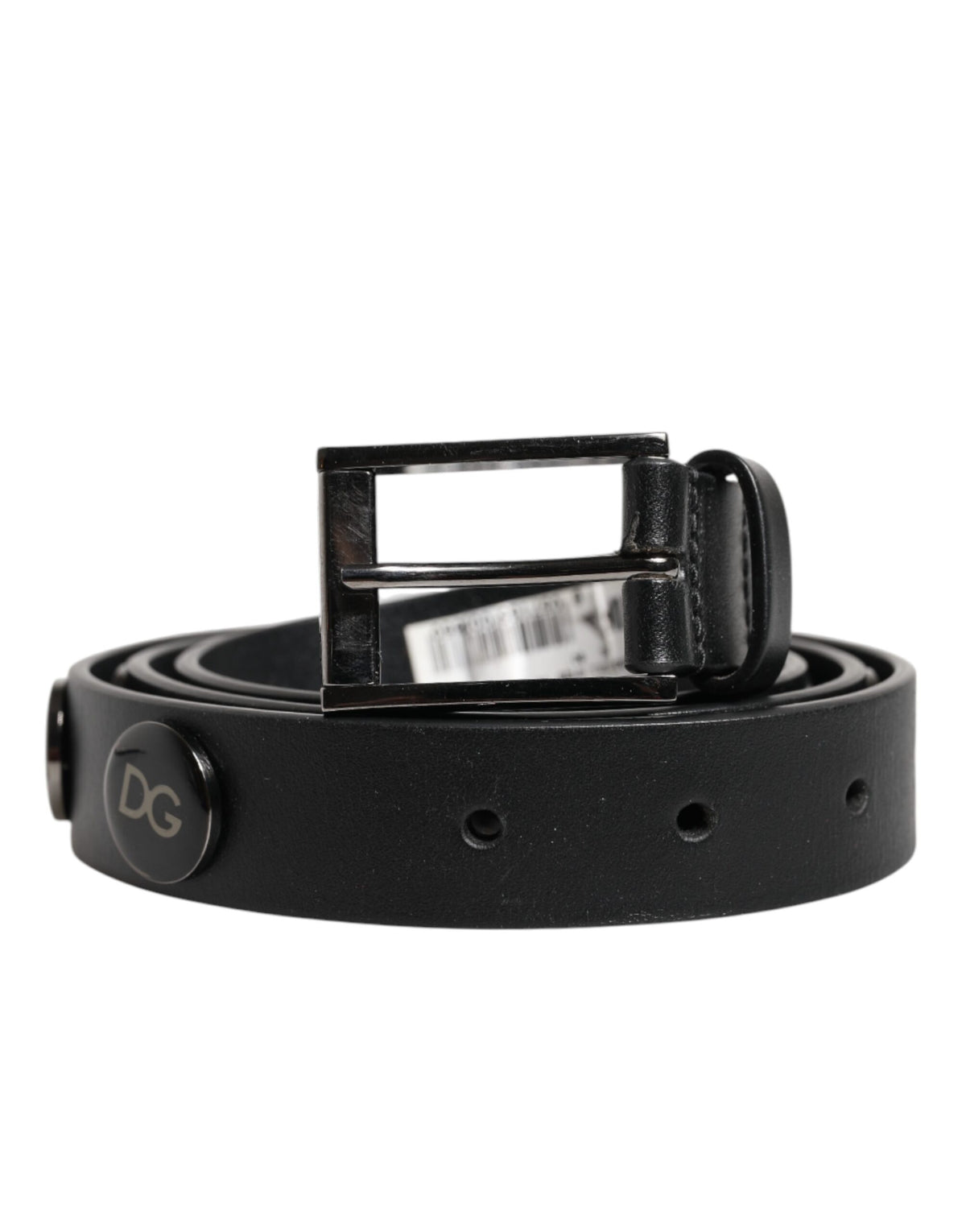 Ceinture en cuir noir de luxe Dolce &amp; Gabbana avec boucle cloutée DG