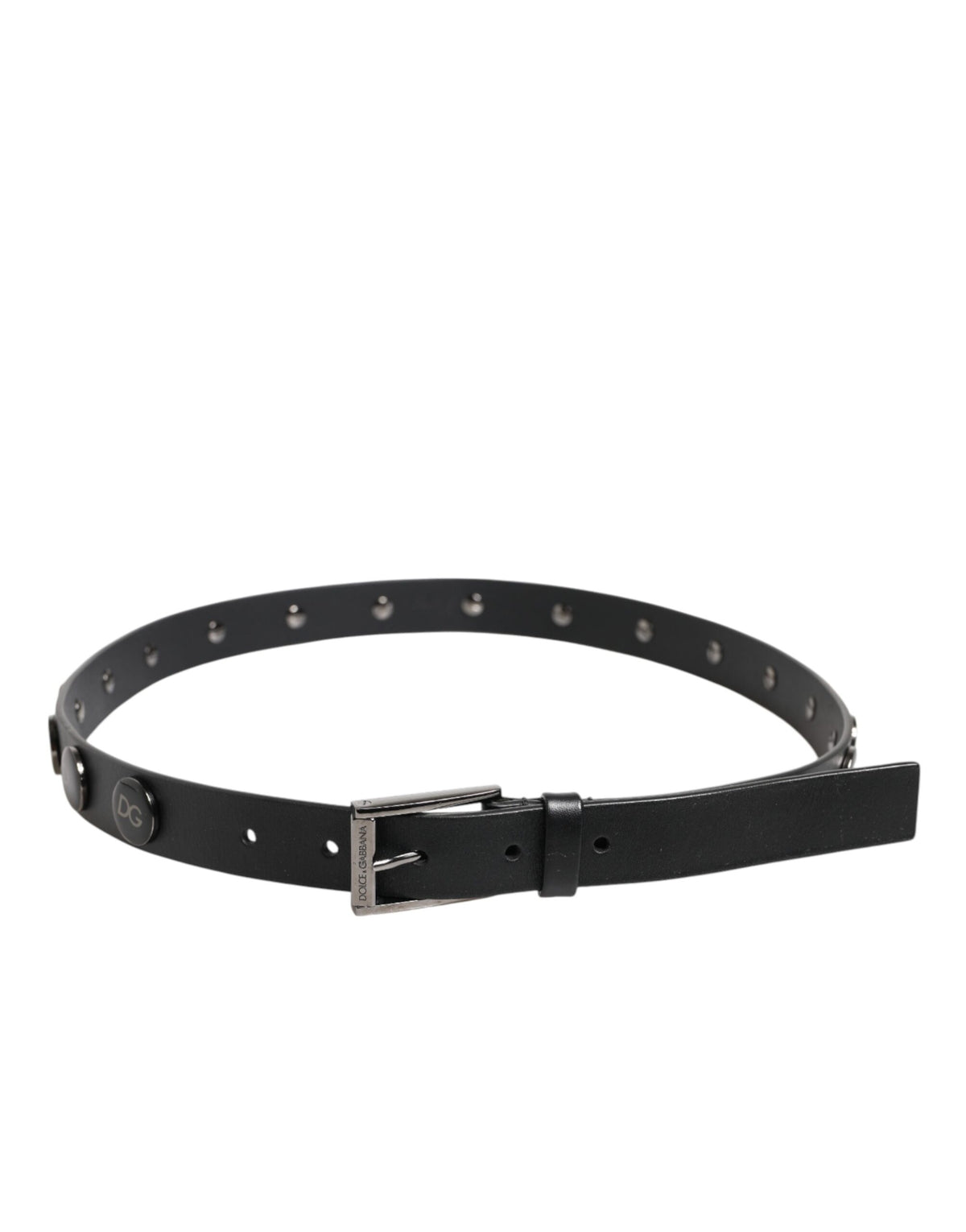 Ceinture en cuir noir de luxe Dolce &amp; Gabbana avec boucle cloutée DG