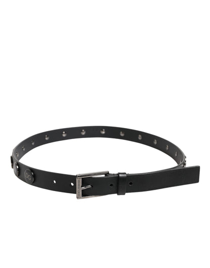 Dolce & Gabbana zwarte luxe leren DG-riem met studs en gesp