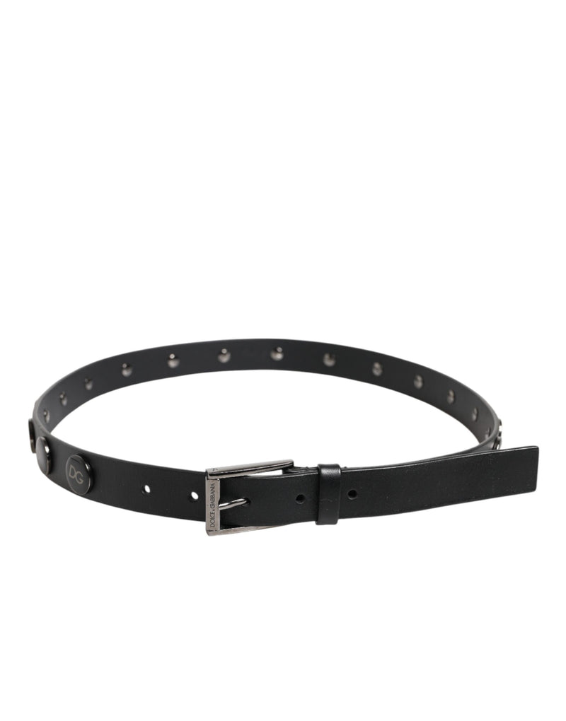 Ceinture en cuir noir de luxe Dolce &amp; Gabbana avec boucle cloutée DG