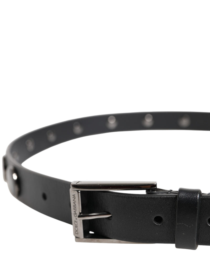 Ceinture en cuir noir de luxe Dolce &amp; Gabbana avec boucle cloutée DG