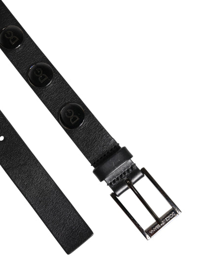 Dolce & Gabbana zwarte luxe leren DG-riem met studs en gesp