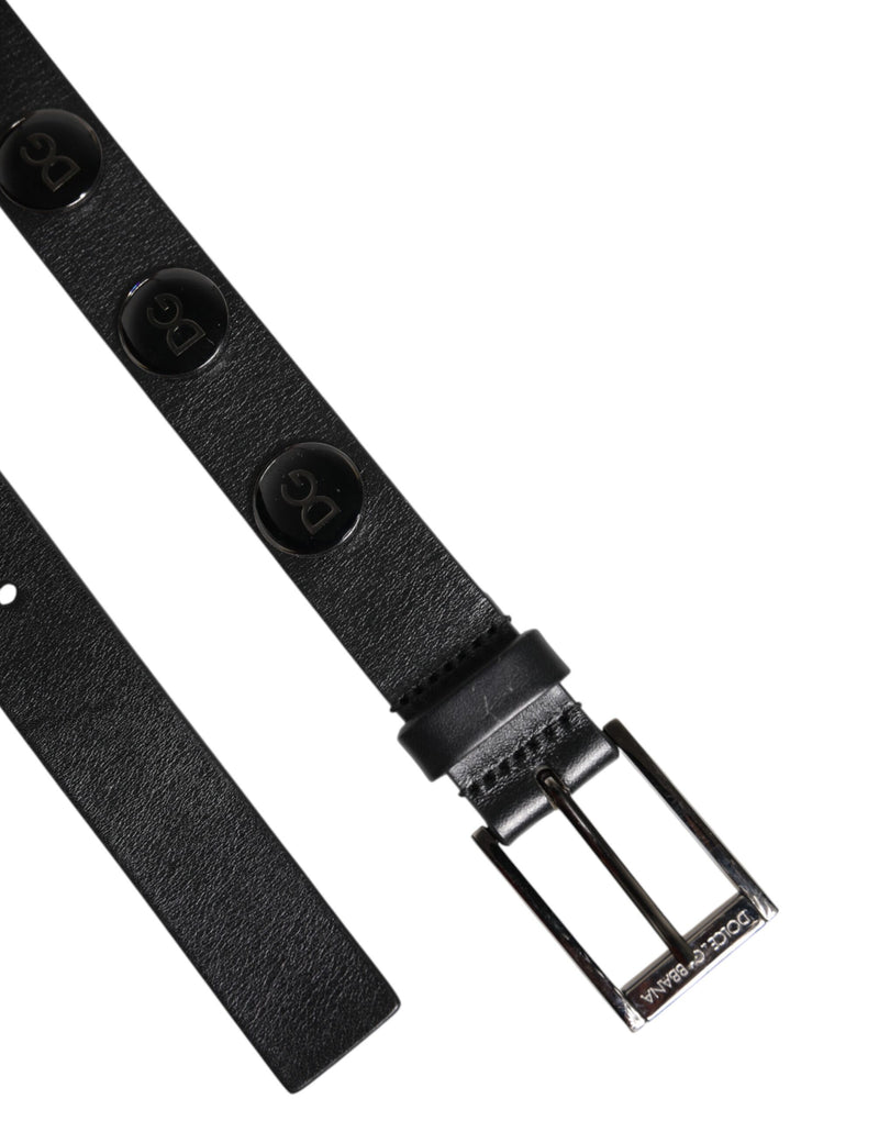 Ceinture en cuir noir de luxe Dolce &amp; Gabbana avec boucle cloutée DG