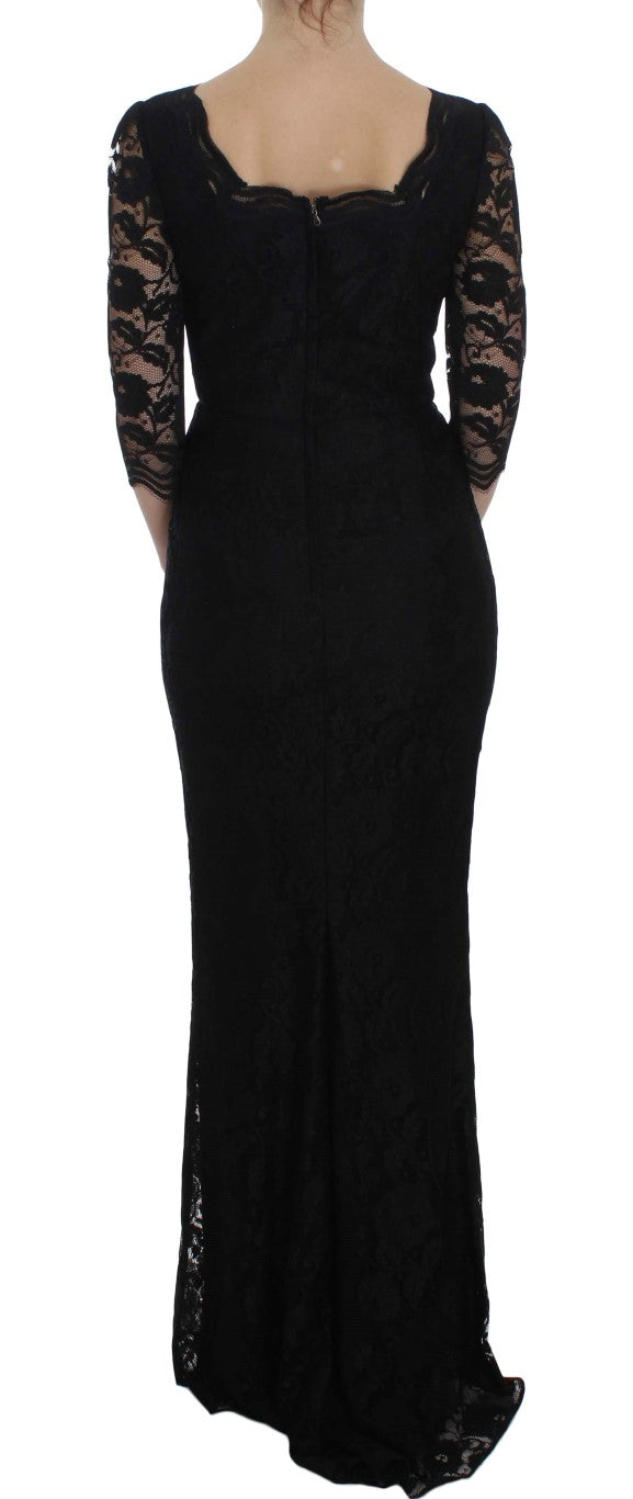 Robe longue maxi trapèze en dentelle florale noire de Dolce & Gabbana