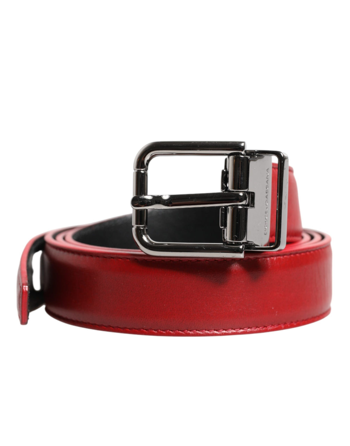 Ceinture Dolce &amp; Gabbana en cuir rouge avec boucle en métal argenté