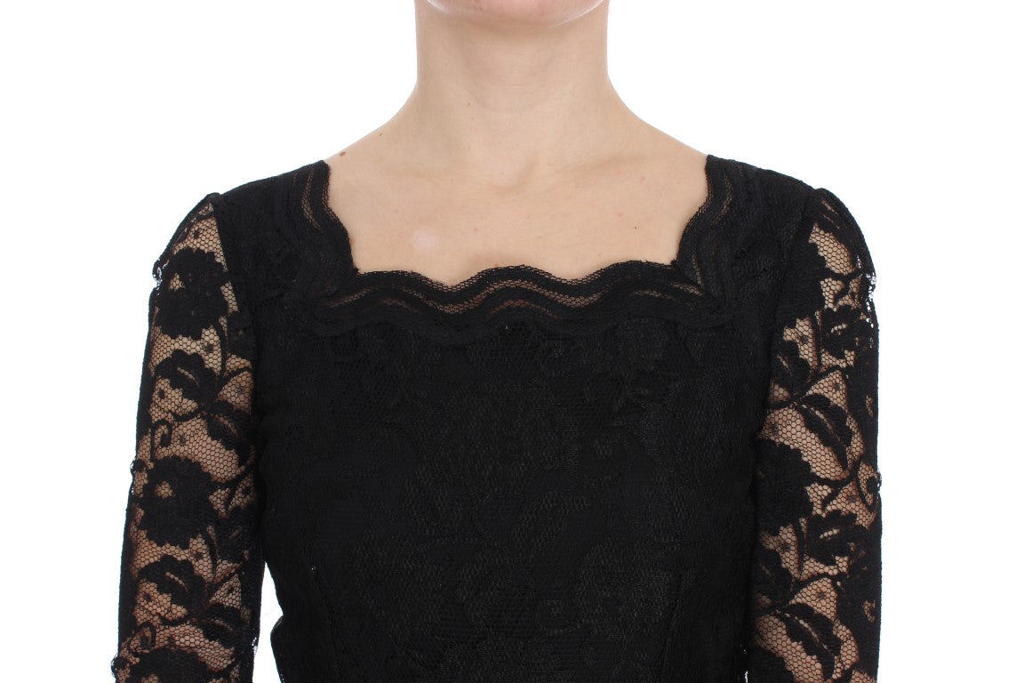 Robe longue maxi trapèze en dentelle florale noire de Dolce & Gabbana