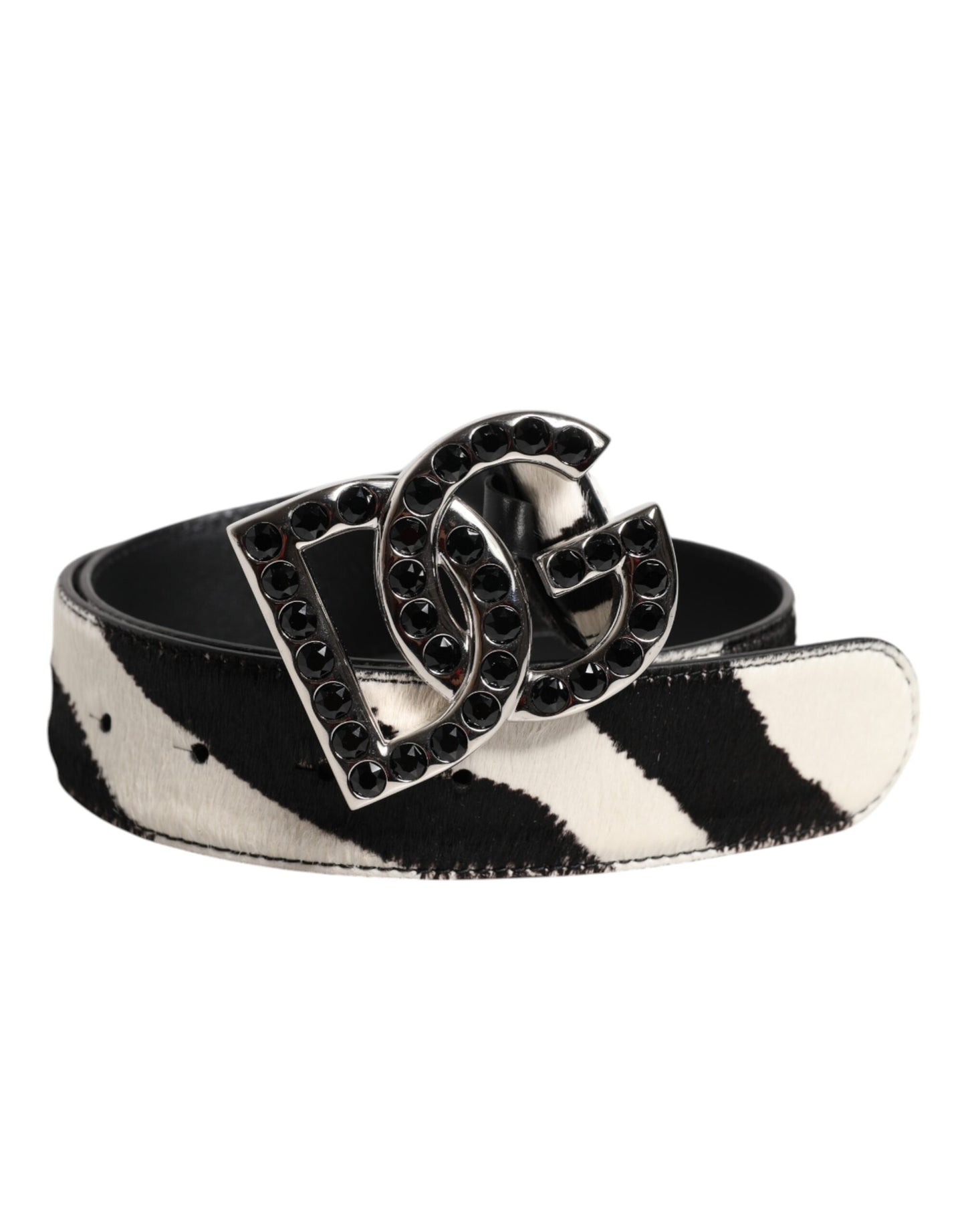 Dolce & Gabbana witte zwarte leren Zebra DG kristal gesp riem