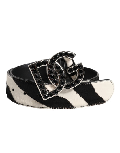 Dolce & Gabbana witte zwarte leren Zebra DG kristal gesp riem