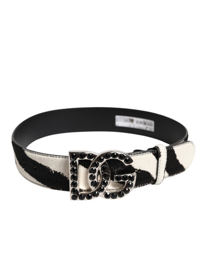 Dolce & Gabbana witte zwarte leren Zebra DG kristal gesp riem