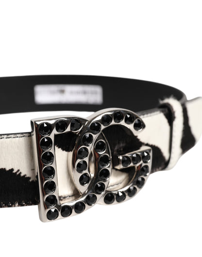 Dolce & Gabbana witte zwarte leren Zebra DG kristal gesp riem