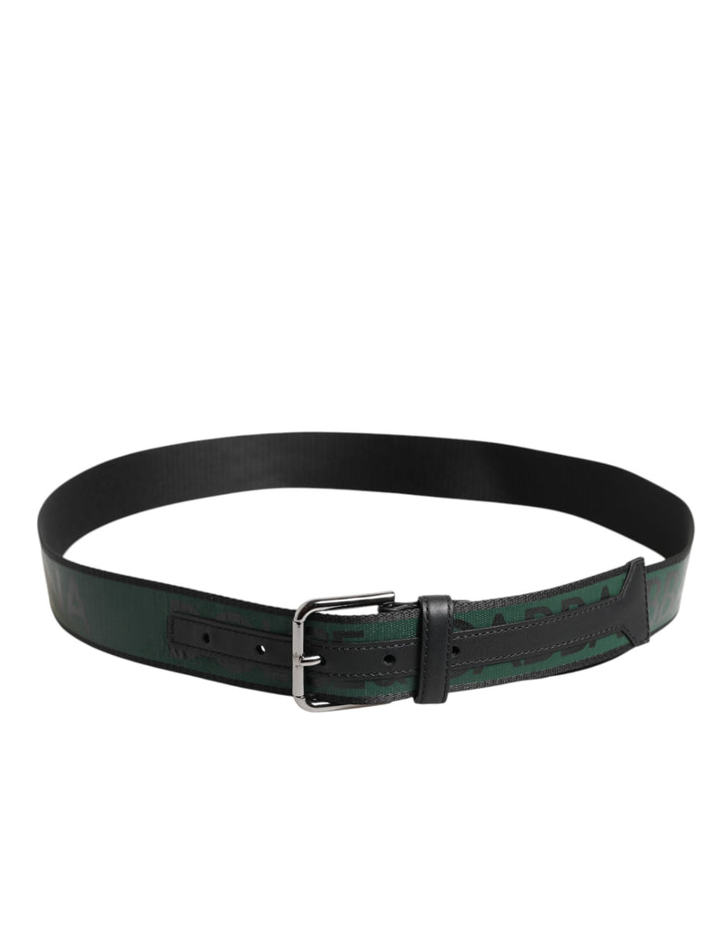 Dolce &amp; Gabbana Groene Zwarte Polyester DG Logo Gesp Riem