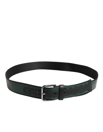 Dolce & Gabbana Groene Zwarte Polyester DG Logo Gesp Riem