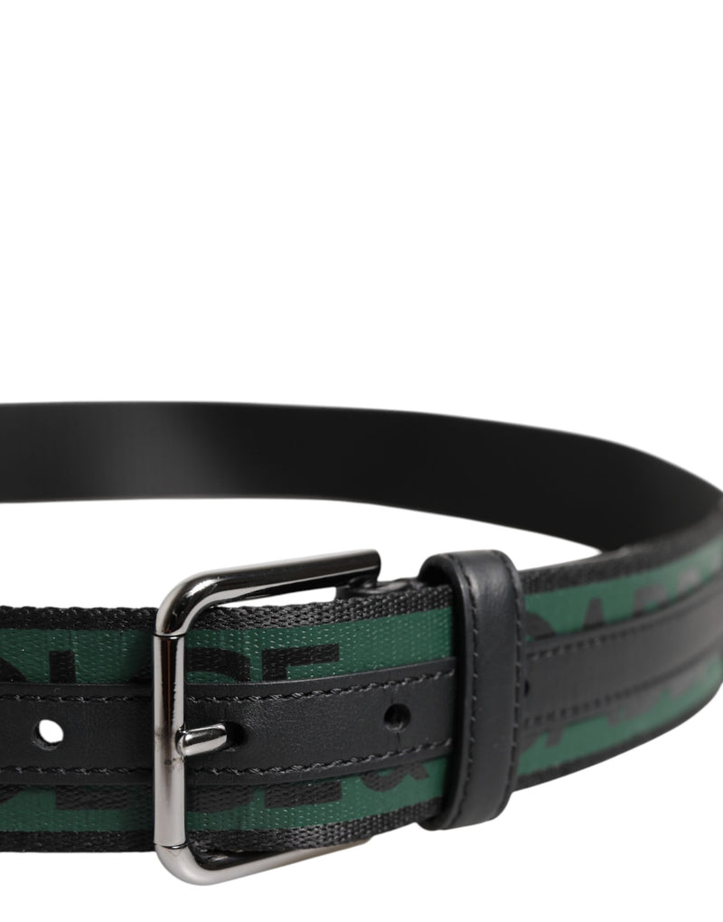 Dolce &amp; Gabbana Groene Zwarte Polyester DG Logo Gesp Riem