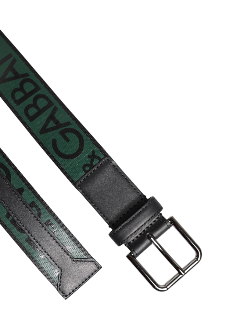 Dolce &amp; Gabbana Groene Zwarte Polyester DG Logo Gesp Riem