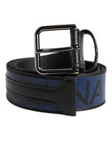 Ceinture Dolce &amp; Gabbana noire et bleue avec boucle en métal argenté et logo DG