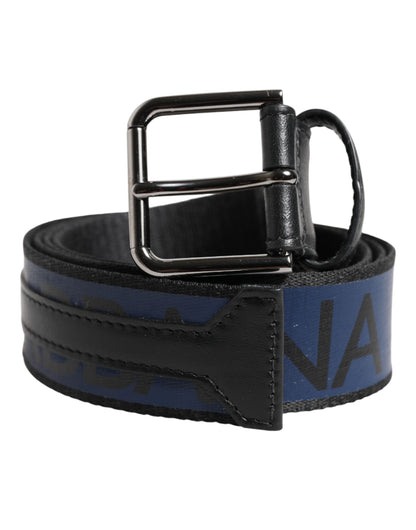Dolce & Gabbana Zwart Blauw DG Logo Zilveren Metalen Gesp Riem