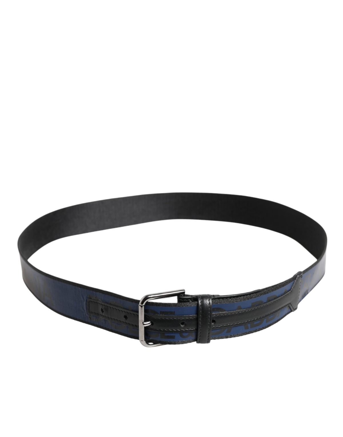Ceinture Dolce &amp; Gabbana noire et bleue avec boucle en métal argenté et logo DG