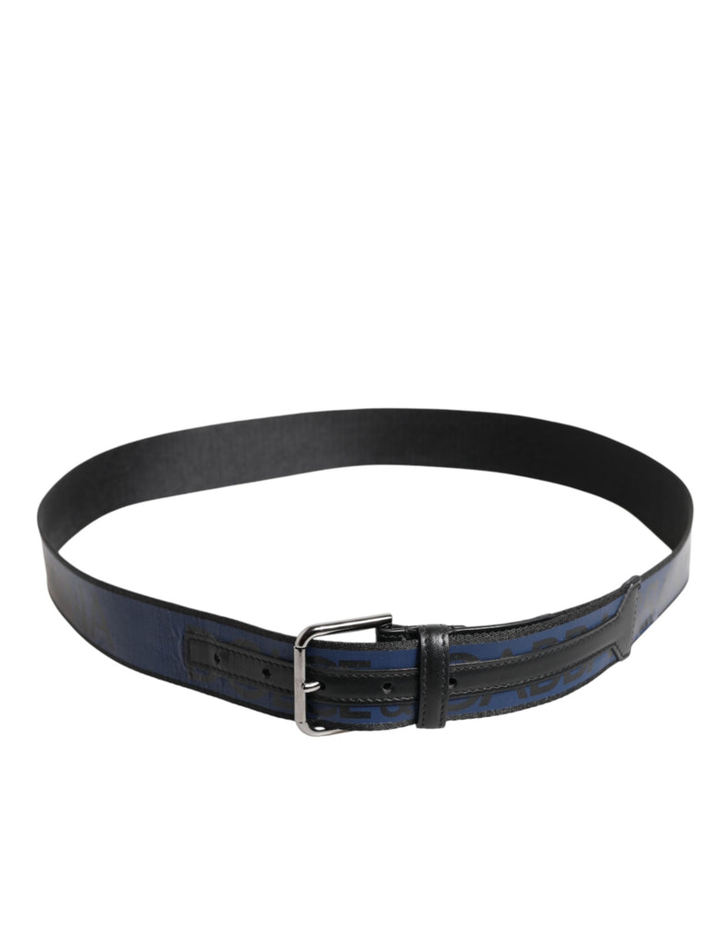 Dolce &amp; Gabbana Zwart Blauw DG Logo Zilveren Metalen Gesp Riem