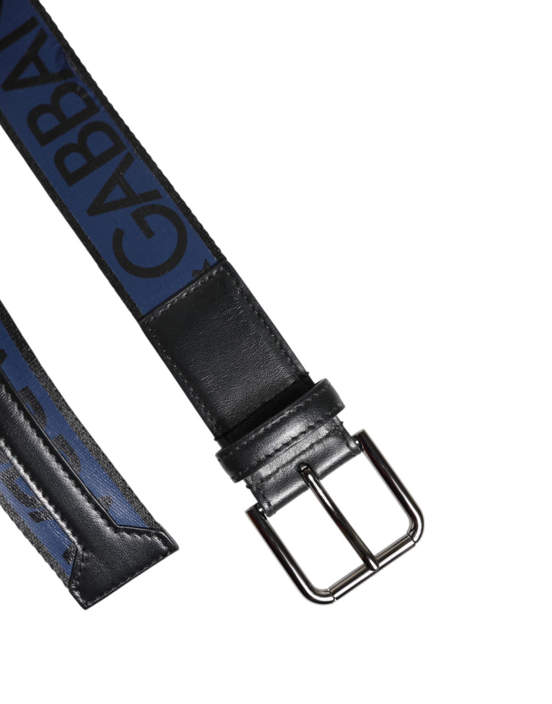Dolce &amp; Gabbana Zwart Blauw DG Logo Zilveren Metalen Gesp Riem