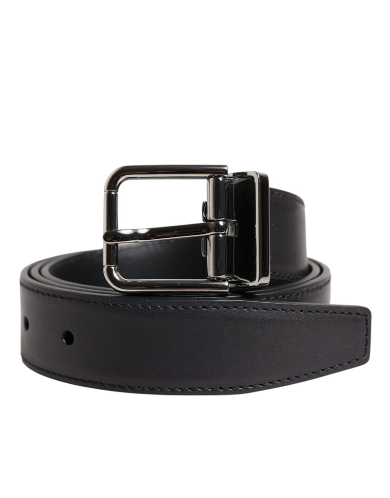 Dolce &amp; Gabbana Zwarte Klassieke Kalfsleren Riem met Zilveren Gesp