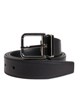 Ceinture Dolce &amp; Gabbana en cuir de veau noir classique avec boucle argentée