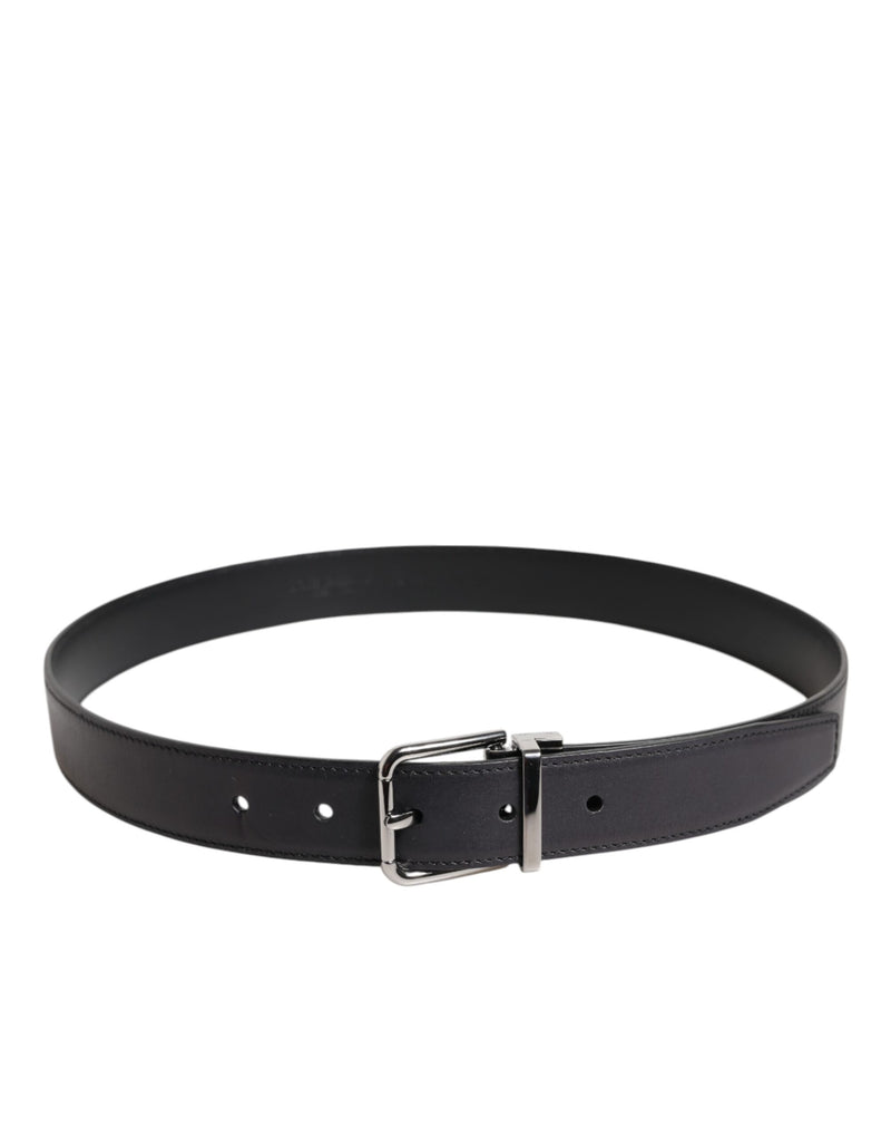 Dolce &amp; Gabbana Zwarte Klassieke Kalfsleren Riem met Zilveren Gesp