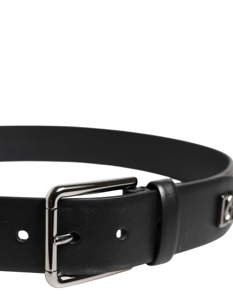 Dolce &amp; Gabbana Zwarte Kalfsleren Riem met Zilveren Gesp en Studs