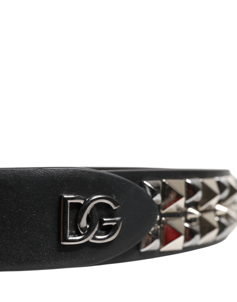 Dolce &amp; Gabbana Zwarte Kalfsleren Riem met Zilveren Gesp en Studs