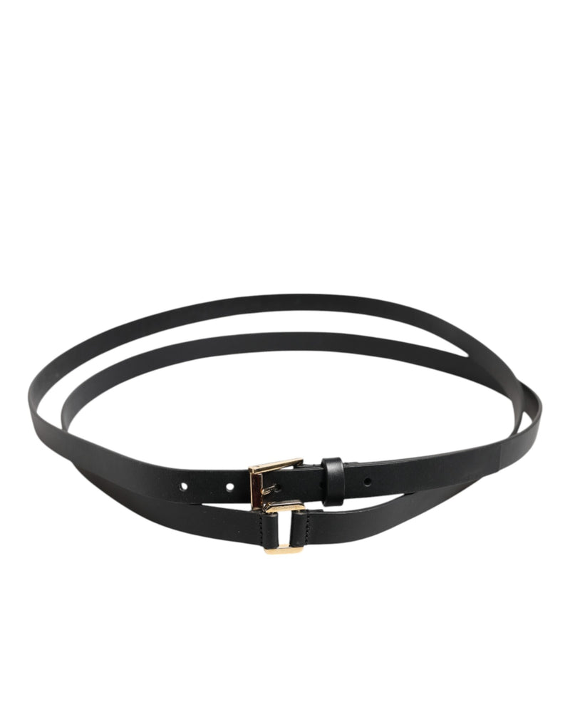 Dolce &amp; Gabbana zwarte leren riem met dubbele band en gouden gesp