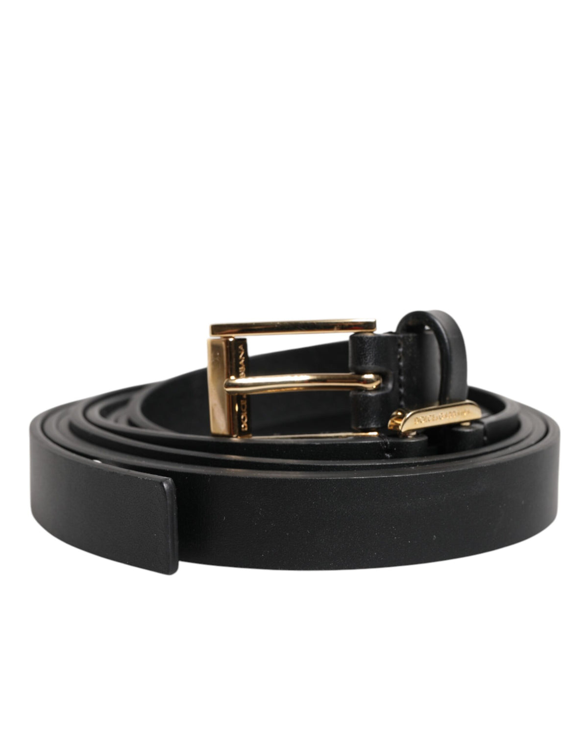 Ceinture en cuir noir à double sangle et boucle dorée Dolce &amp; Gabbana