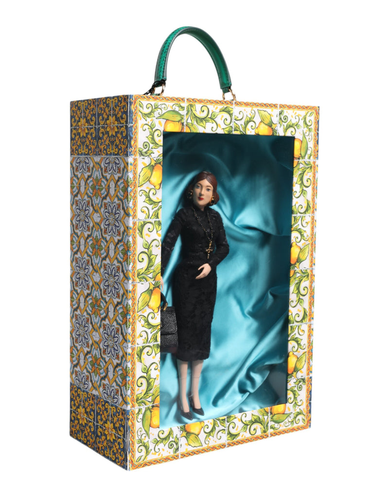 Dolce & Gabbana MARIA Black Dress Porcelain Fashion Show Leather Bag