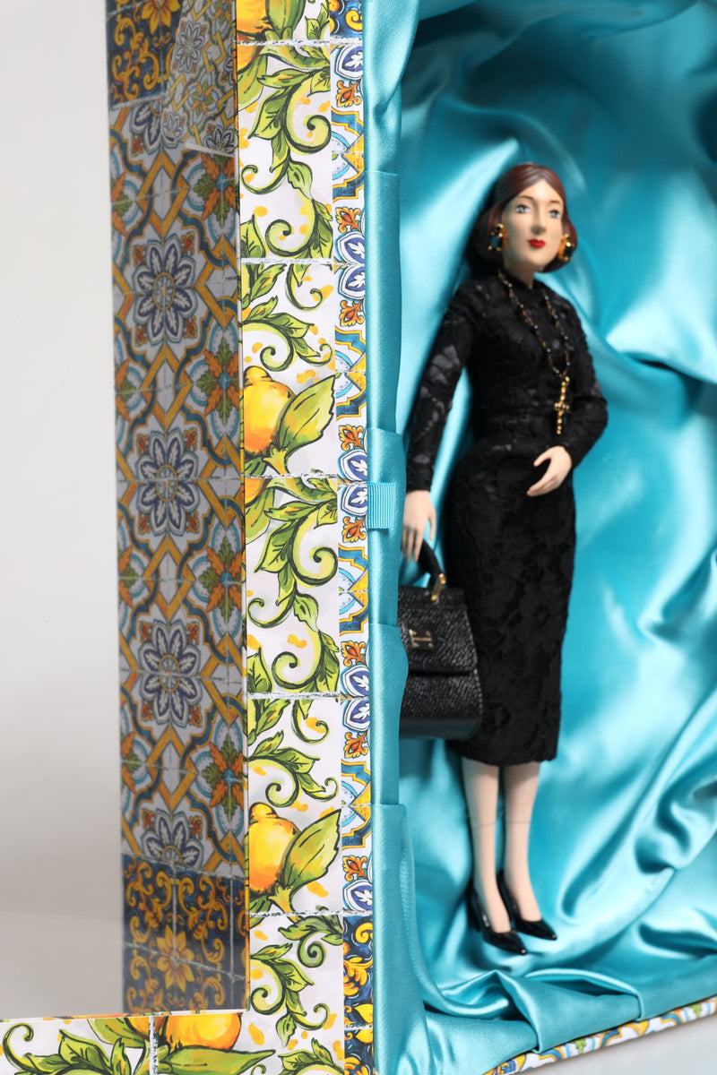 Dolce & Gabbana MARIA Black Dress Porcelain Fashion Show Leather Bag
