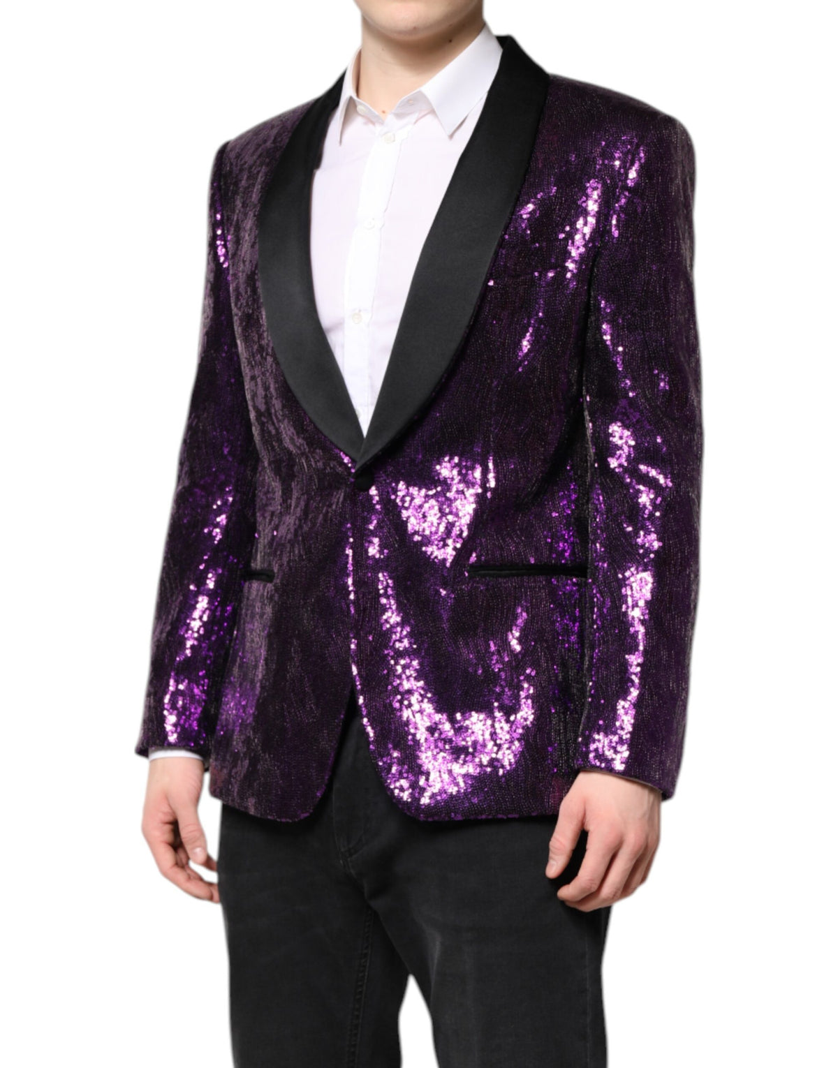 Dolce &amp; Gabbana, veste-manteau SICILIA violette, embellie de paillettes.