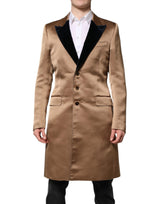 Manteau-trencher en soie marron à simple boutonnage de Dolce & Gabbana