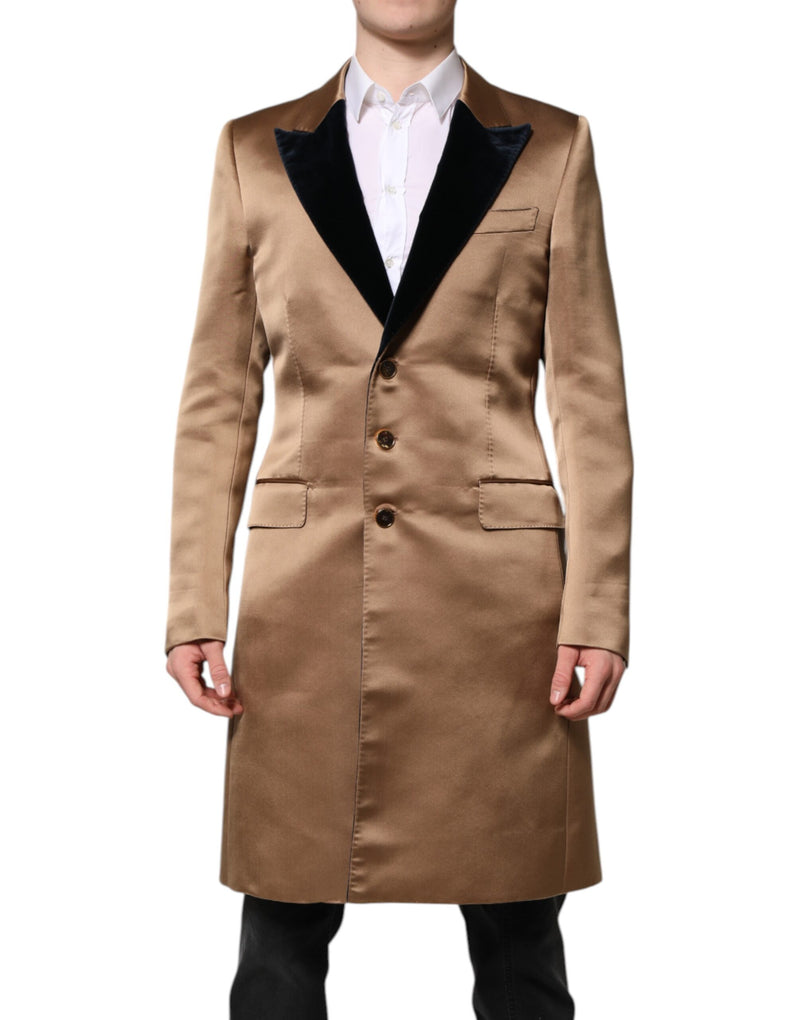 Manteau-trencher en soie marron à simple boutonnage de Dolce & Gabbana