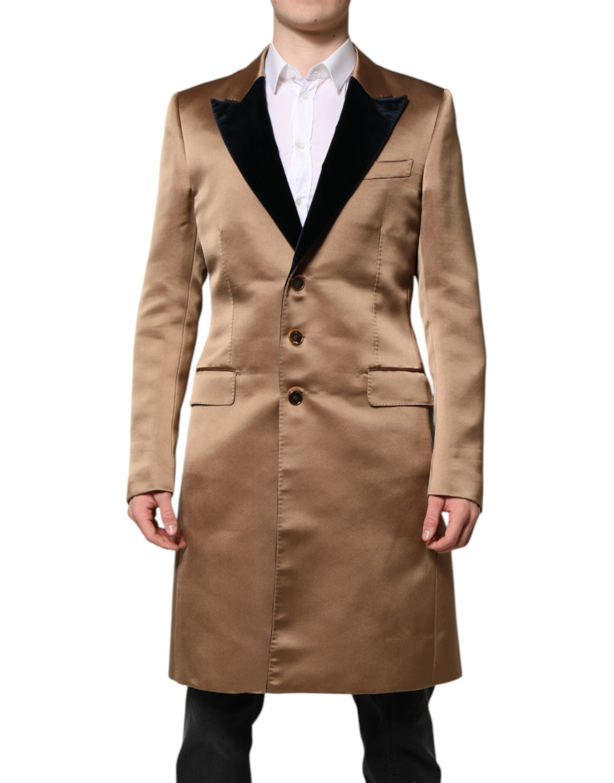Manteau-trencher en soie marron à simple boutonnage de Dolce & Gabbana