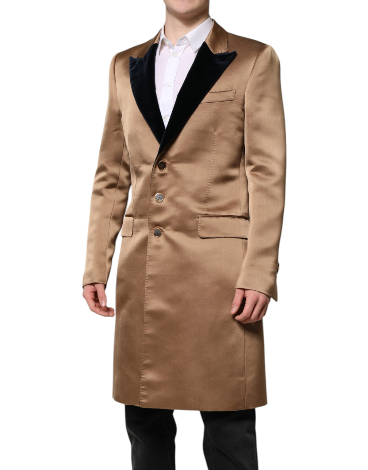 Manteau-trencher en soie marron à simple boutonnage de Dolce & Gabbana