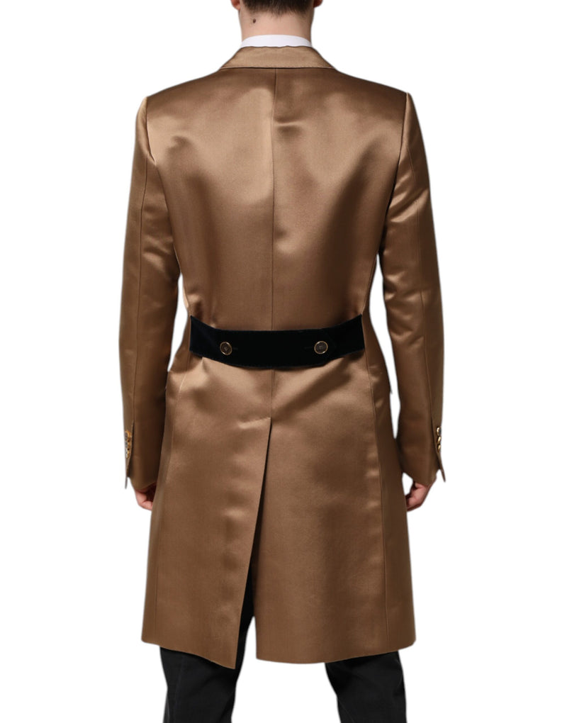 Manteau-trencher en soie marron à simple boutonnage de Dolce & Gabbana