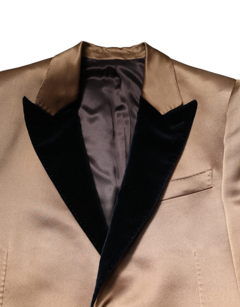 Manteau-trencher en soie marron à simple boutonnage de Dolce & Gabbana