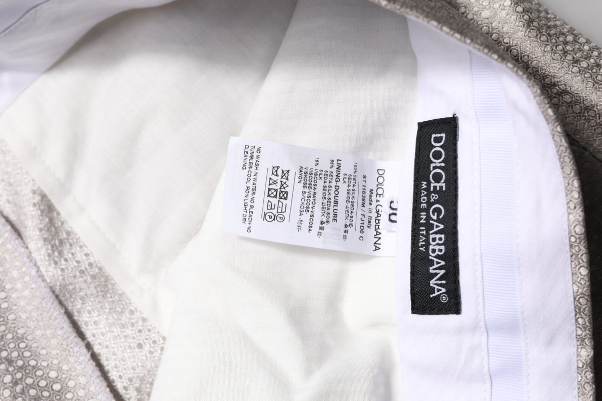Dolce & Gabbana Light Gray Jacquard Silk Dotted 2 Piece Suit
