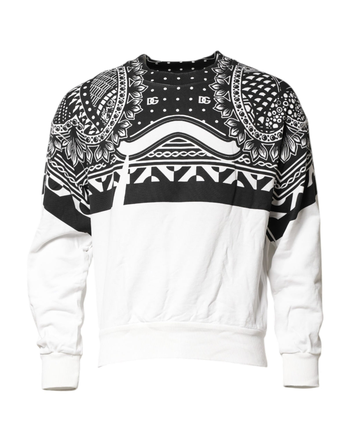 Sweat-shirt en coton noir et blanc à motif bandana pour homme Dolce &amp; Gabbana