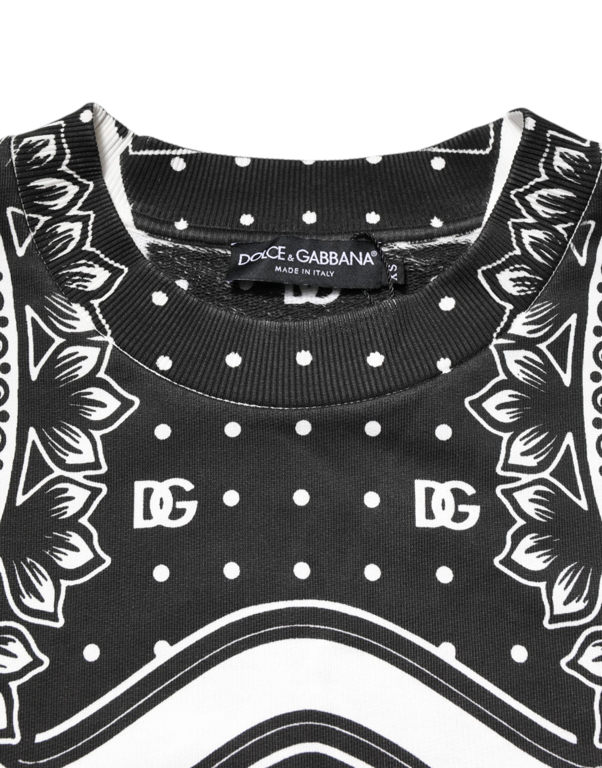Sweat-shirt en coton noir et blanc à motif bandana pour homme Dolce &amp; Gabbana